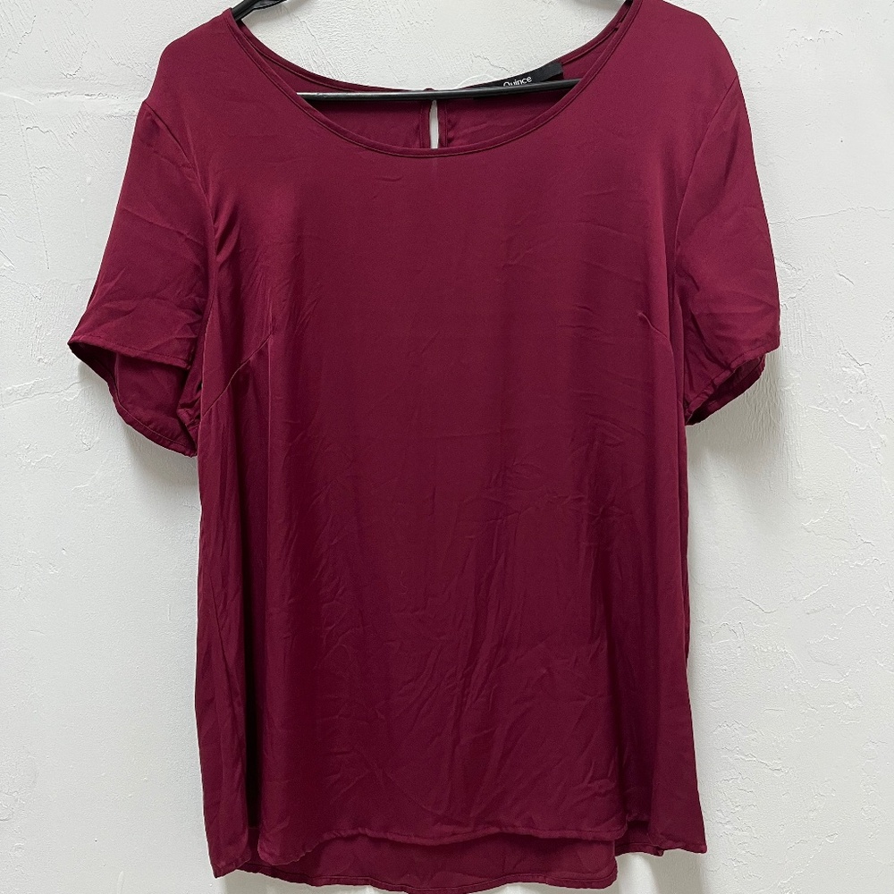 Quince Washable Stretch Silk Tee in Burgundy